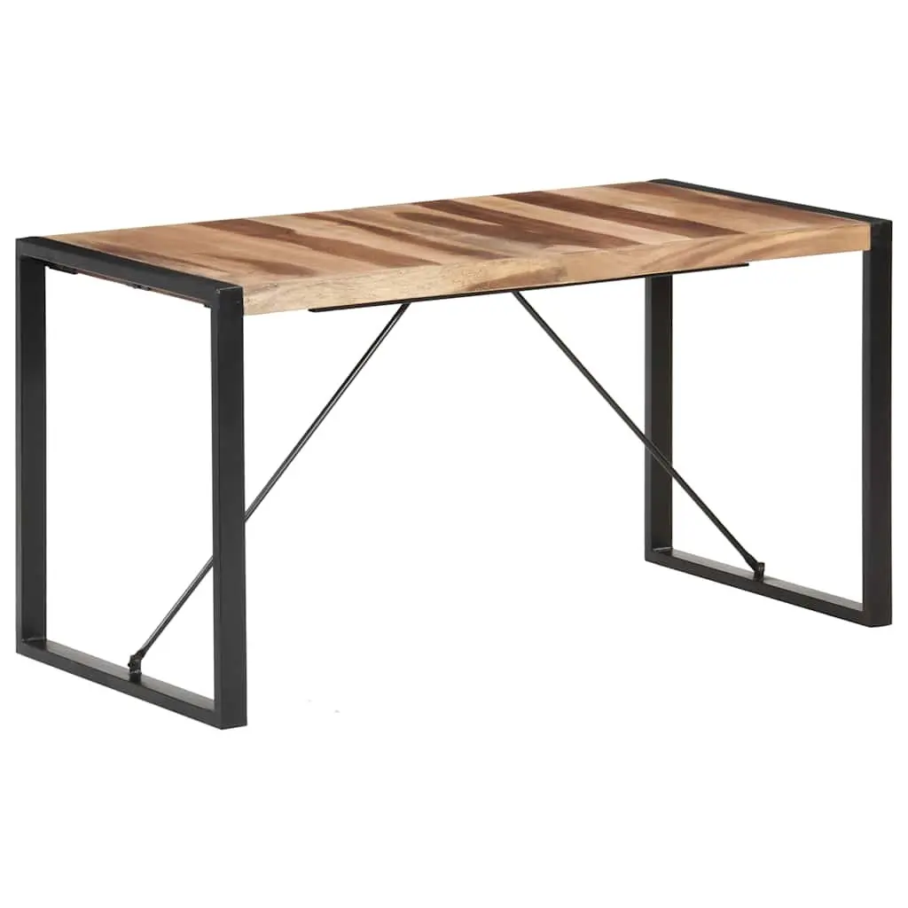 Solid Wood Dining Table 140x70x75 cm with Steel Legs
