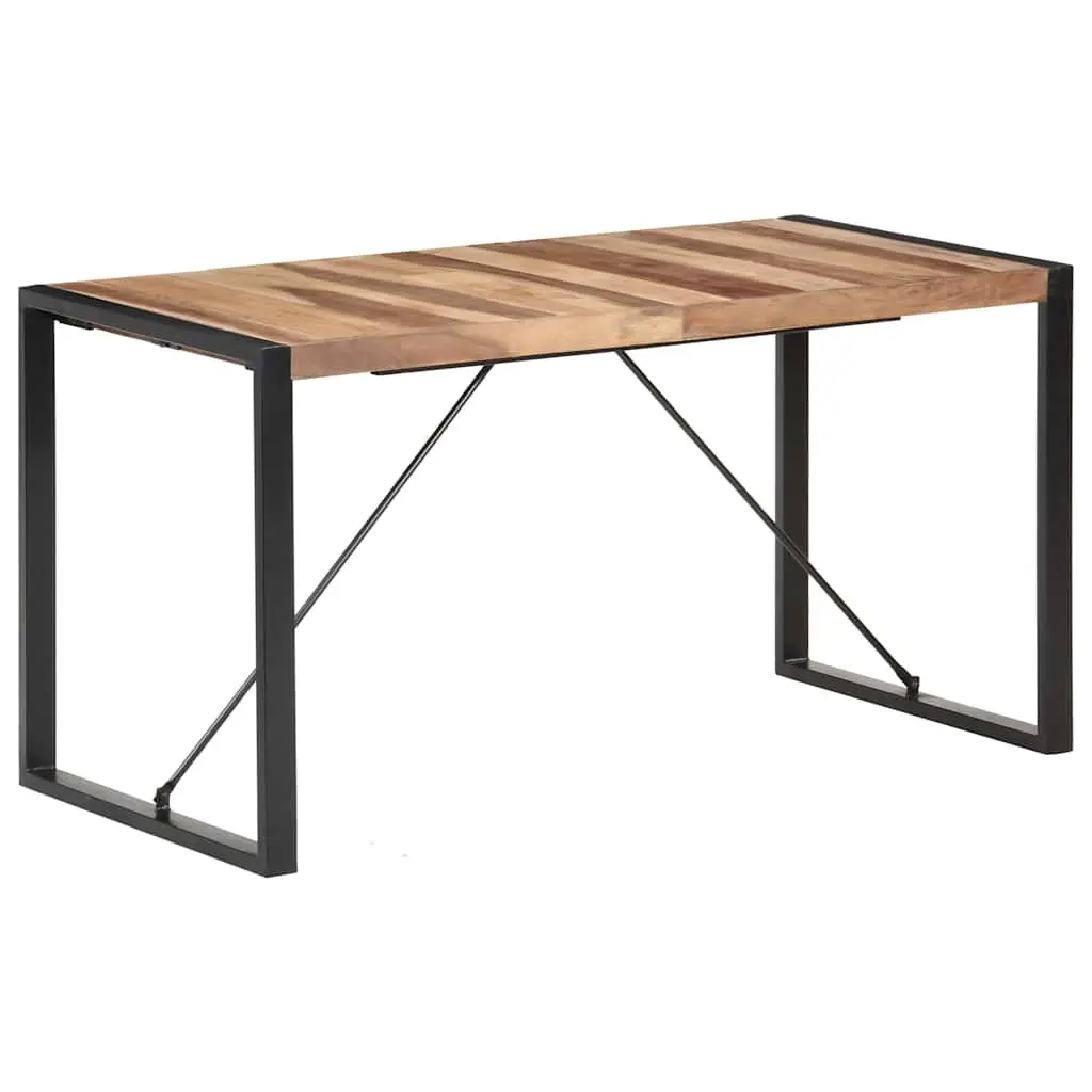Solid Wood Dining Table 140x70x75 cm with Steel Legs