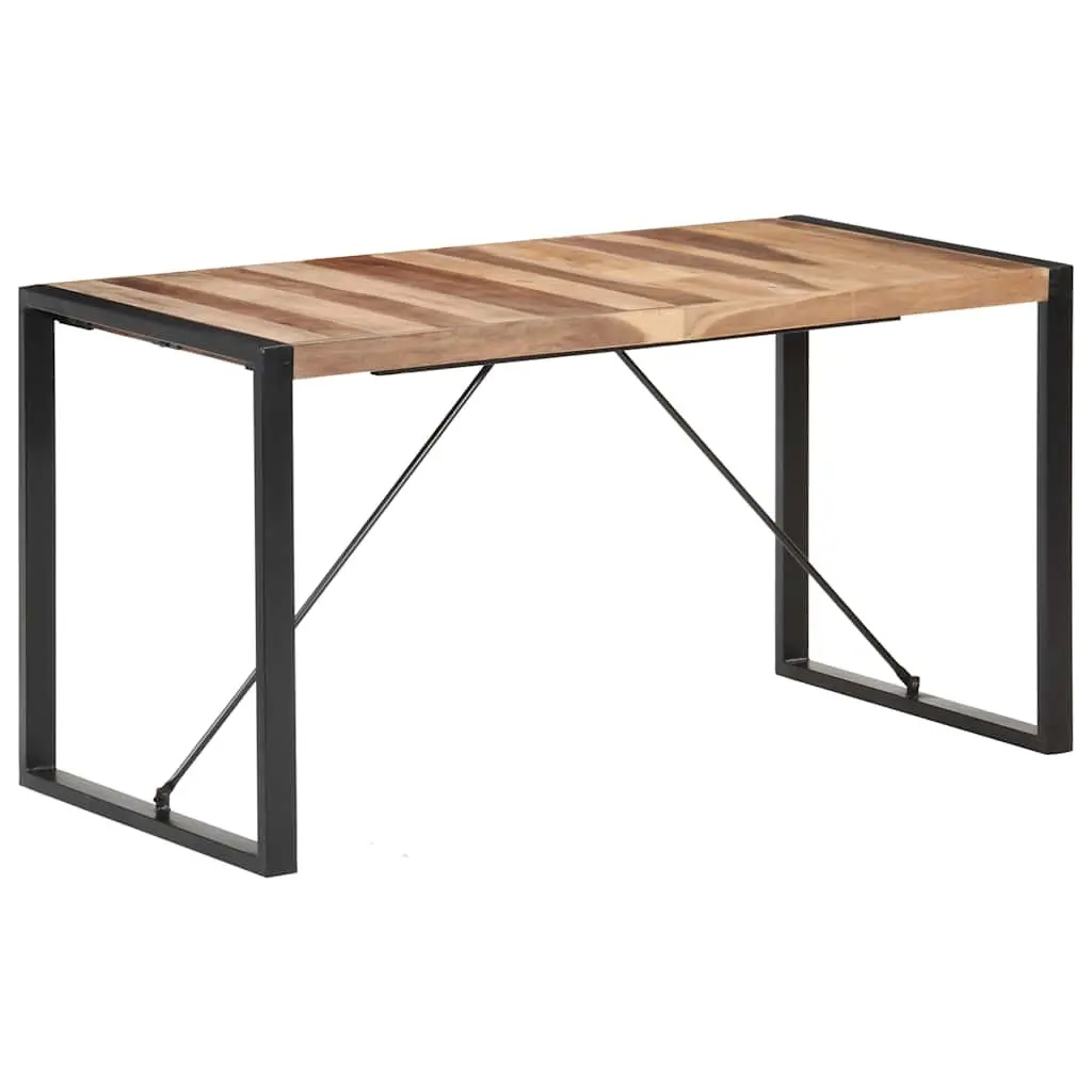 Solid Wood Dining Table 140x70x75 cm with Steel Legs