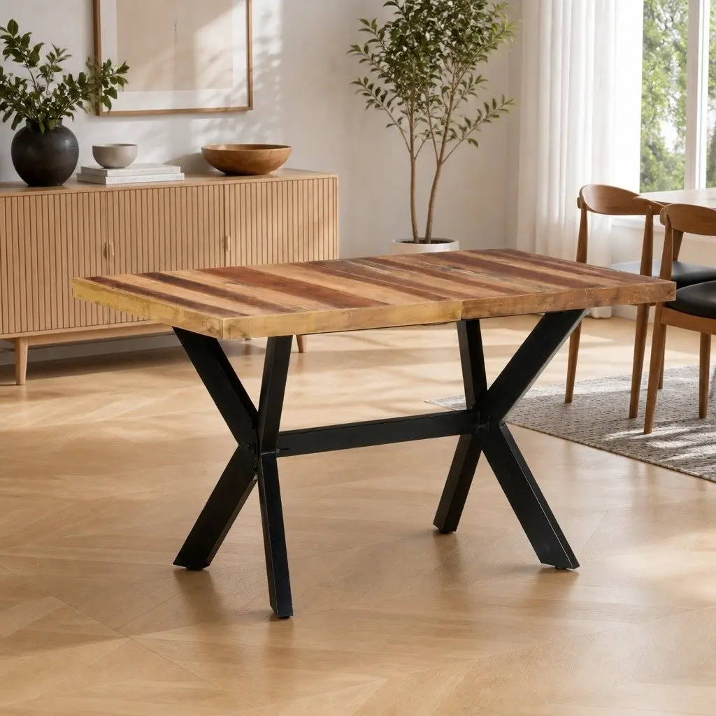 Solid Acacia Dining Table 140x70x75 cm Industrial Brown