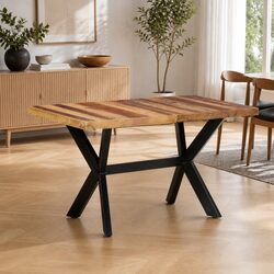 Solid Acacia Dining Table 140x70x75 cm Industrial Brown