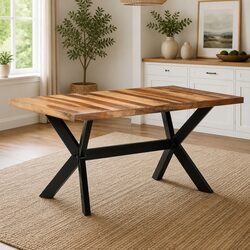 Solid Wood Dining Table with Steel Frame - 160x80 cm