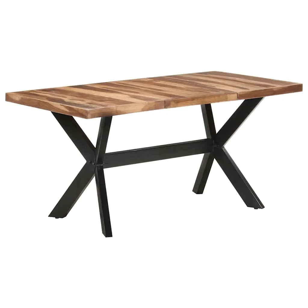 Industrial Solid Wood Dining Table 160x80x75 cm Steel Legs Cross Frame Kitchen