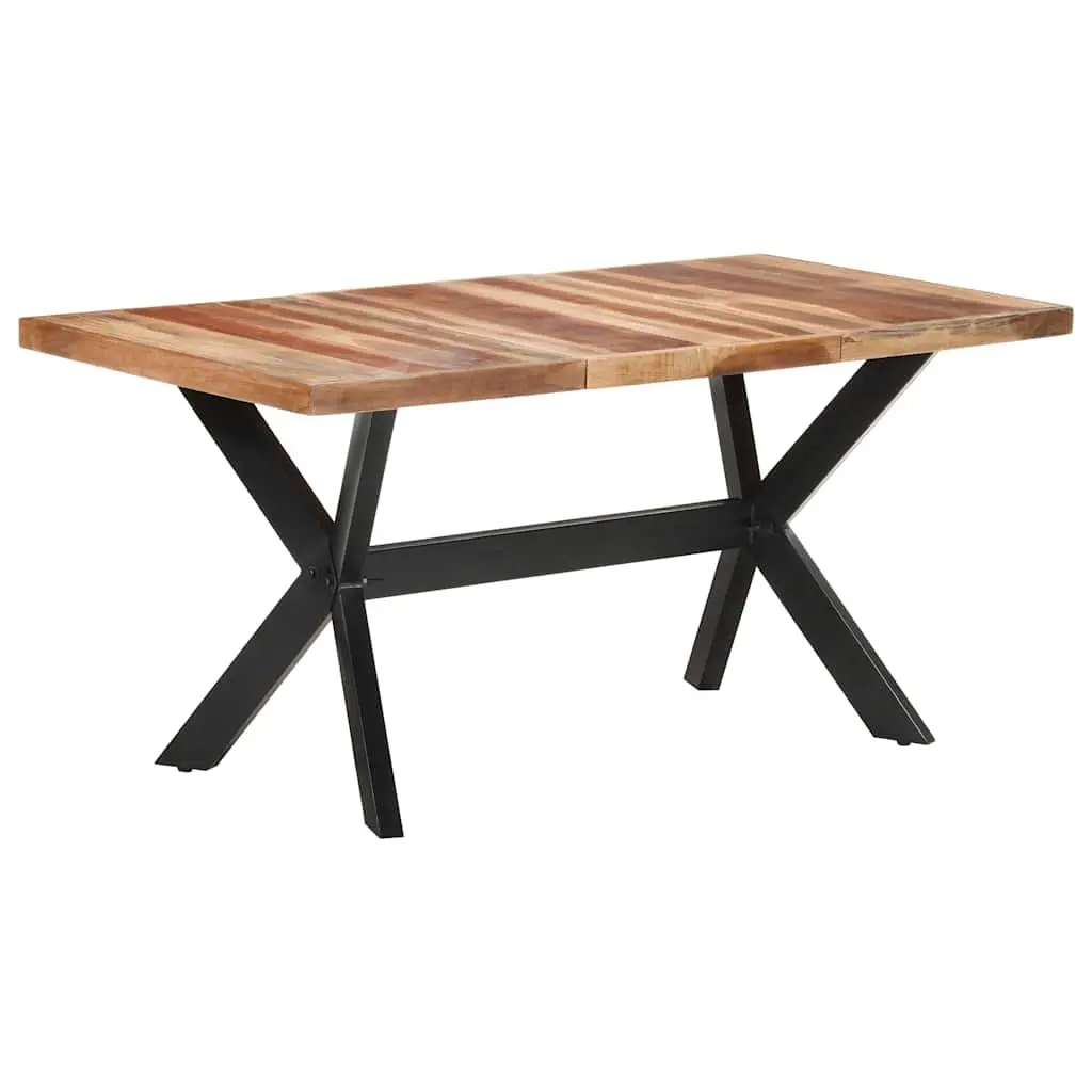 Industrial Solid Wood Dining Table 160x80x75 cm Steel Legs Cross Frame Kitchen