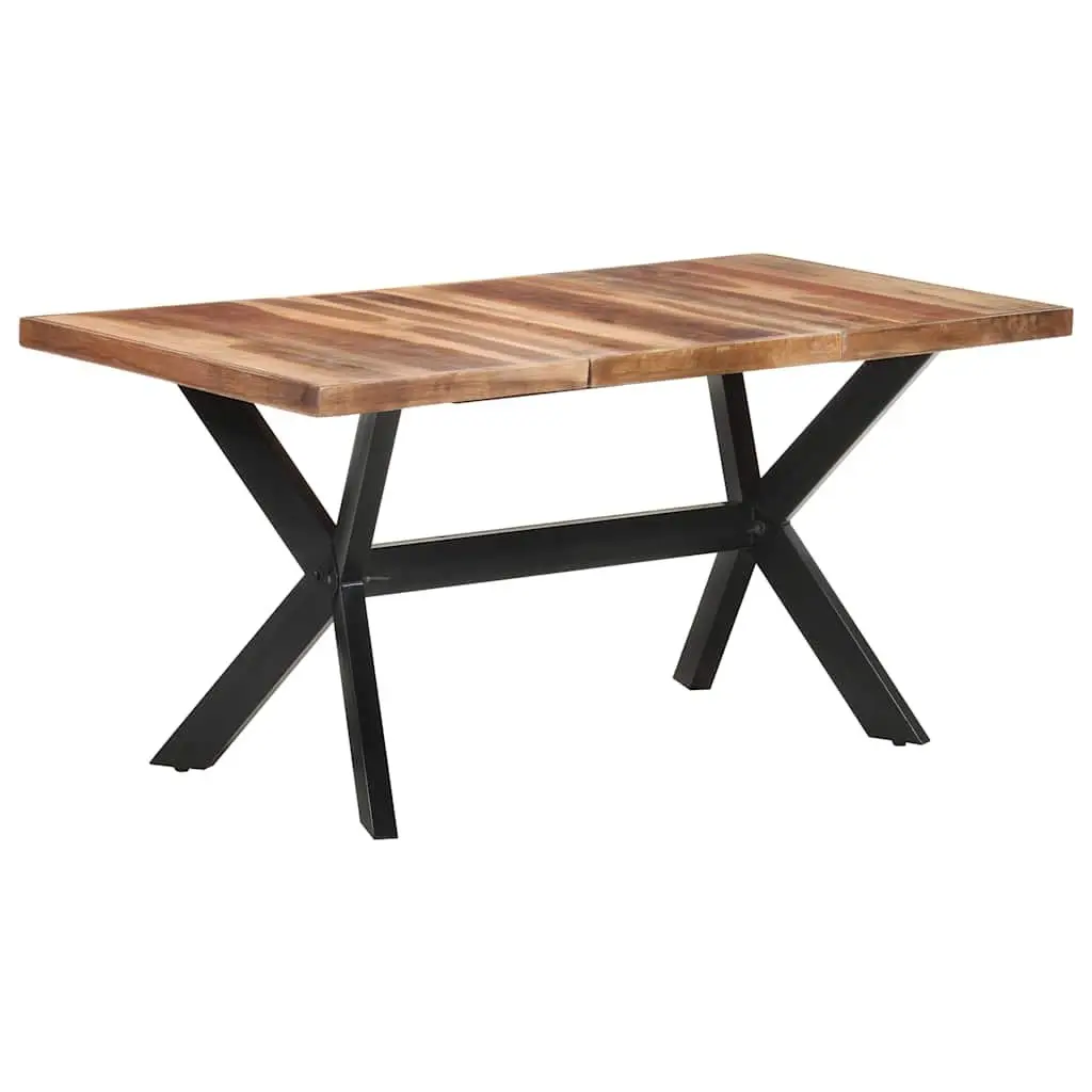 Industrial Solid Wood Dining Table 160x80x75 cm Steel Legs Cross Frame Kitchen