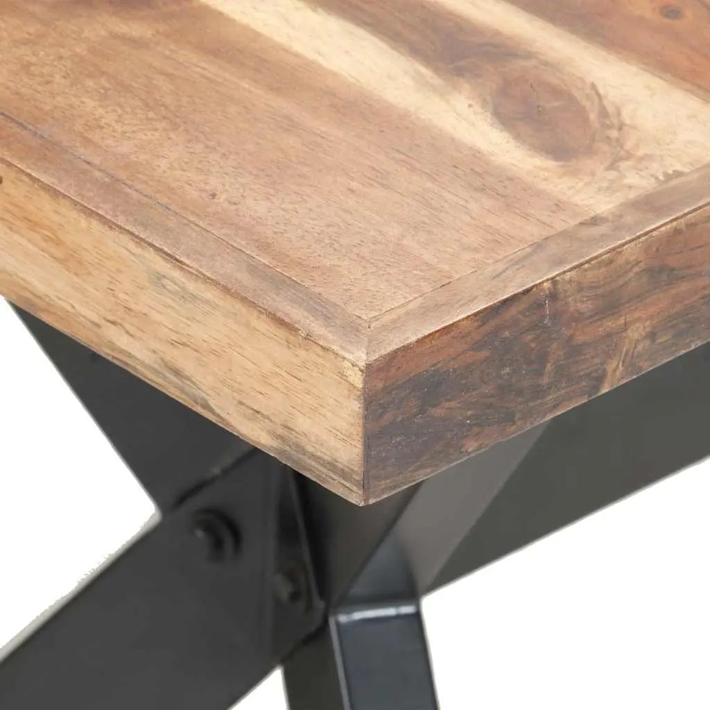 Industrial Solid Wood Dining Table 160x80x75 cm Steel Legs Cross Frame Kitchen
