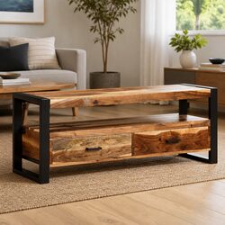 Sturdy Solid Wood TV Cabinet with Drawers and Shelf