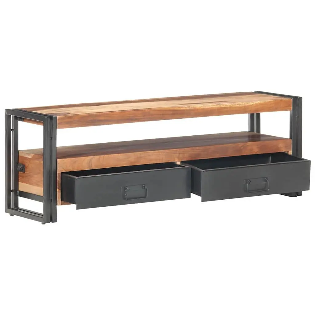 Brown Wood TV Cabinet with Drawers and Open Compartment