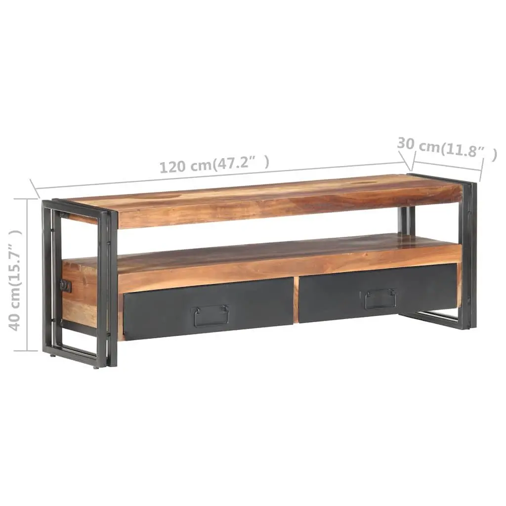 Brown Wood TV Cabinet with Drawers and Open Compartment