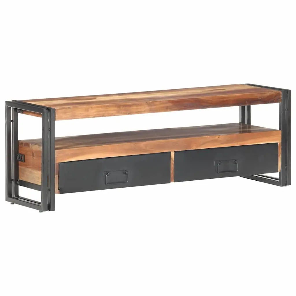 Brown Wood TV Cabinet with Drawers and Open Compartment