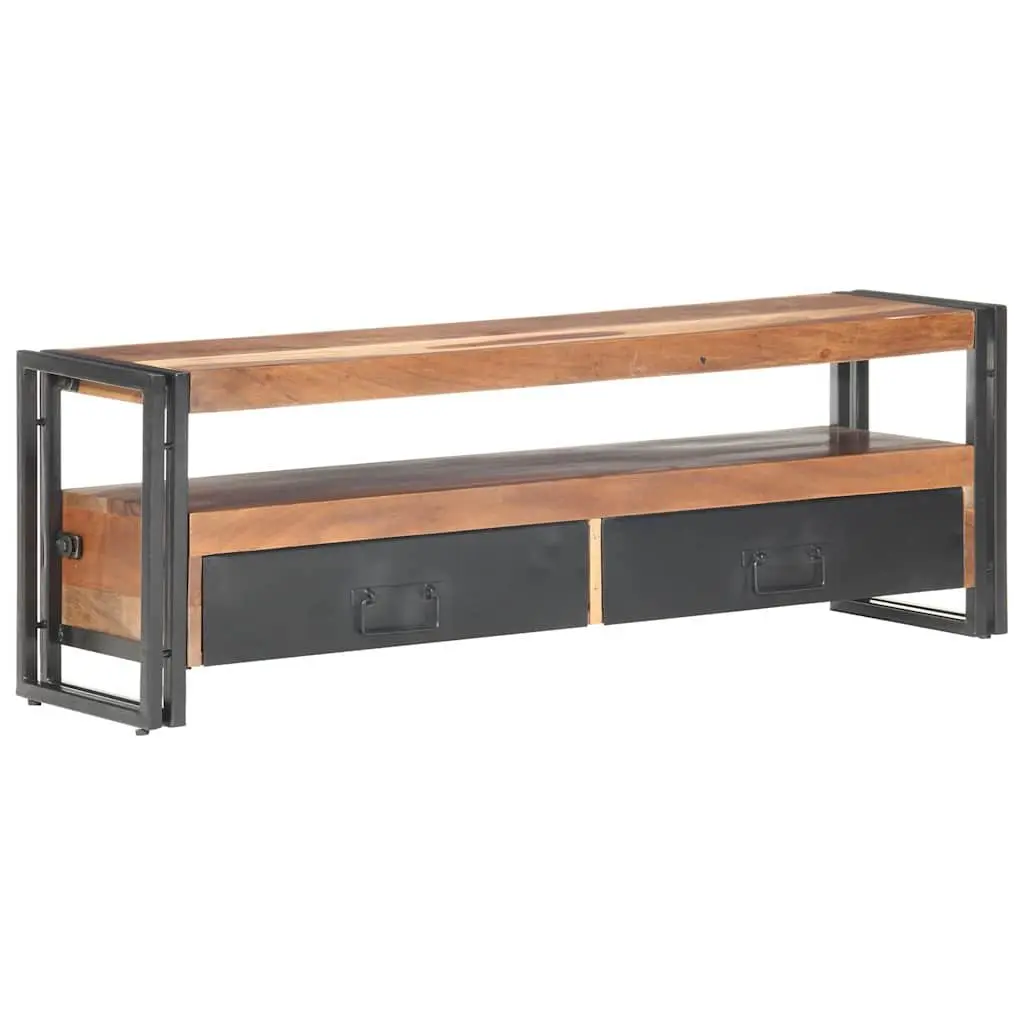 Brown Wood TV Cabinet with Drawers and Open Compartment