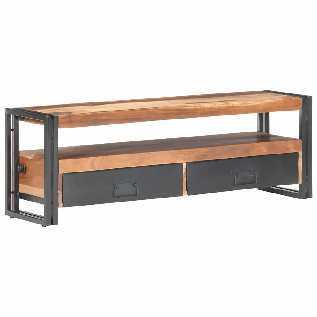 Brown Wood TV Cabinet with Drawers and Open Compartment