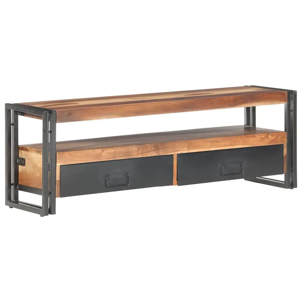Brown Wood TV Cabinet with Drawers and Open Compartment