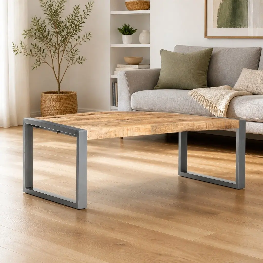 Coffee Table Rough Mango Wood 110x60x40 cm Grey