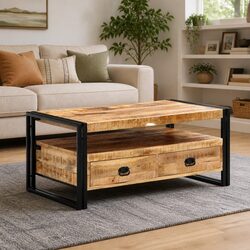 Industrial Design Coffee Table with Drawers and Shelf