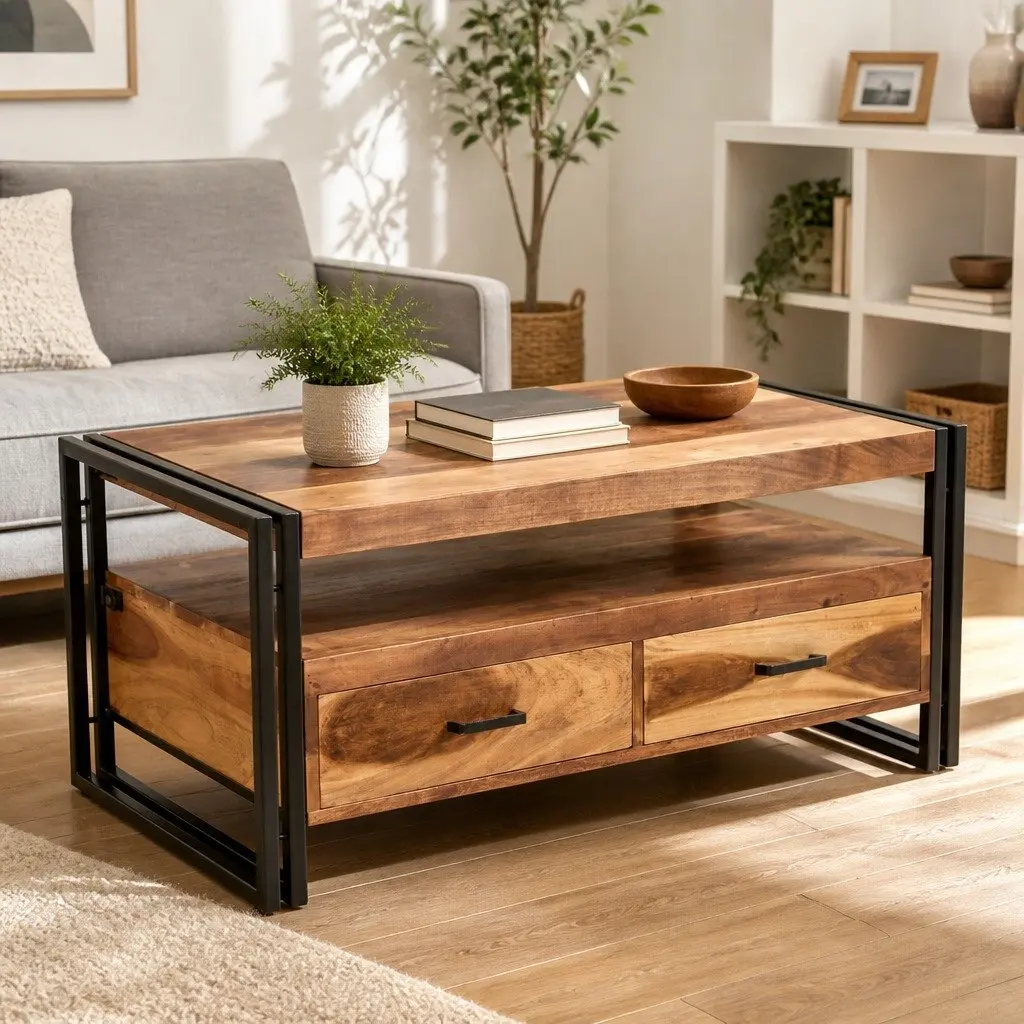 Coffee Table Solid Acacia Wood 100x55x45cm Brown