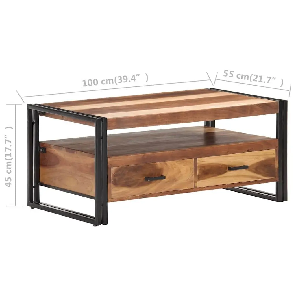 Coffee Table Solid Acacia Wood 100x55x45cm Brown