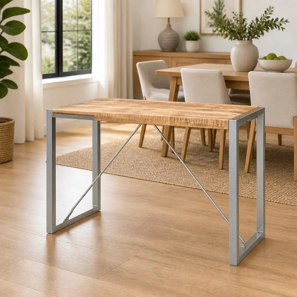 Solid Mango Wood Dining Table 120x60x75 cm Industrial Style