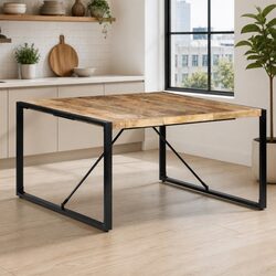 Solid Mango Wood Dining Table with Steel Legs 140x140 cm