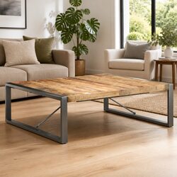 Coffee Table 120x120x40 cm Industrial Style Solid Wood Mango Grey Living Room