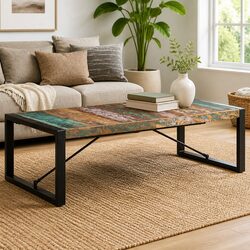 Solid Reclaimed Wood Coffee Table 140x70x40 cm - Industrial Style