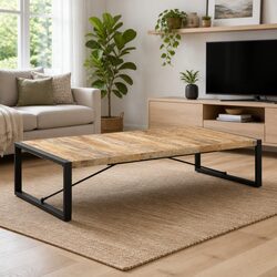 Solid Mango Wood Industrial Coffee Table 180x90x40 cm
