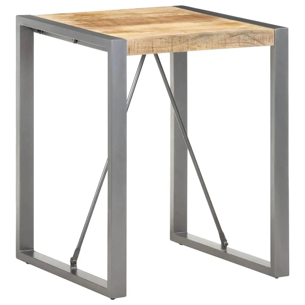 Dining Table Solid Rough Mango Wood 60x60x75cm Powder-coated Steel Legs Grey