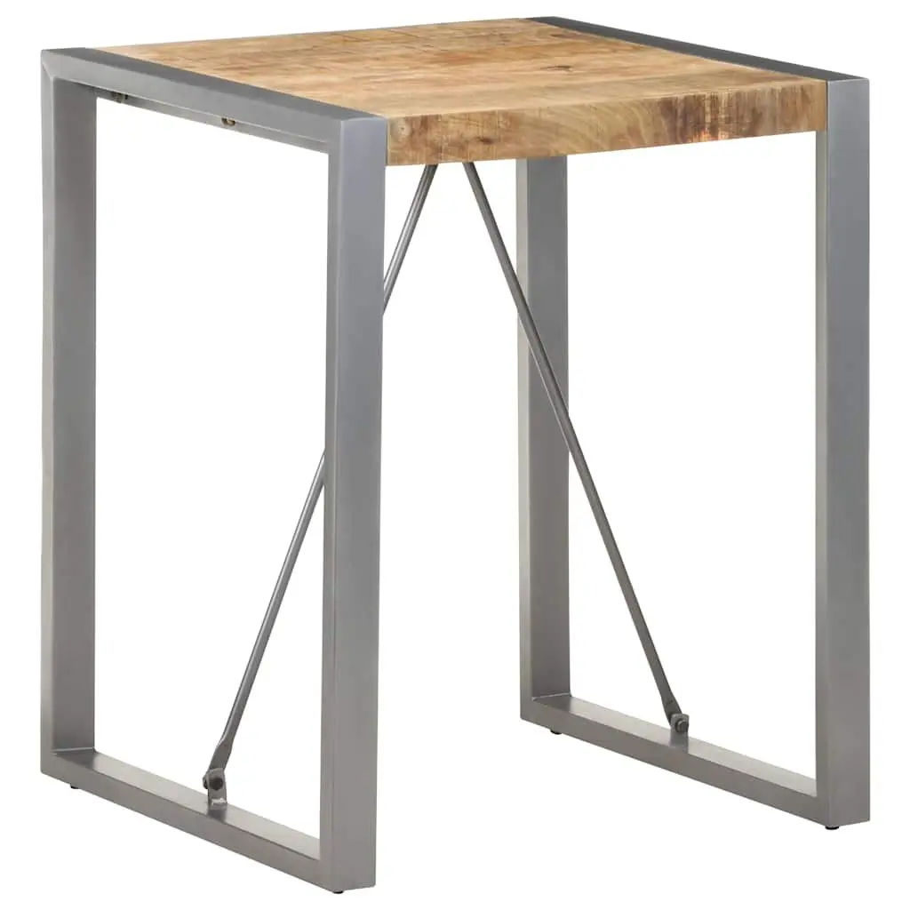 Dining Table Solid Rough Mango Wood 60x60x75cm Powder-coated Steel Legs Grey