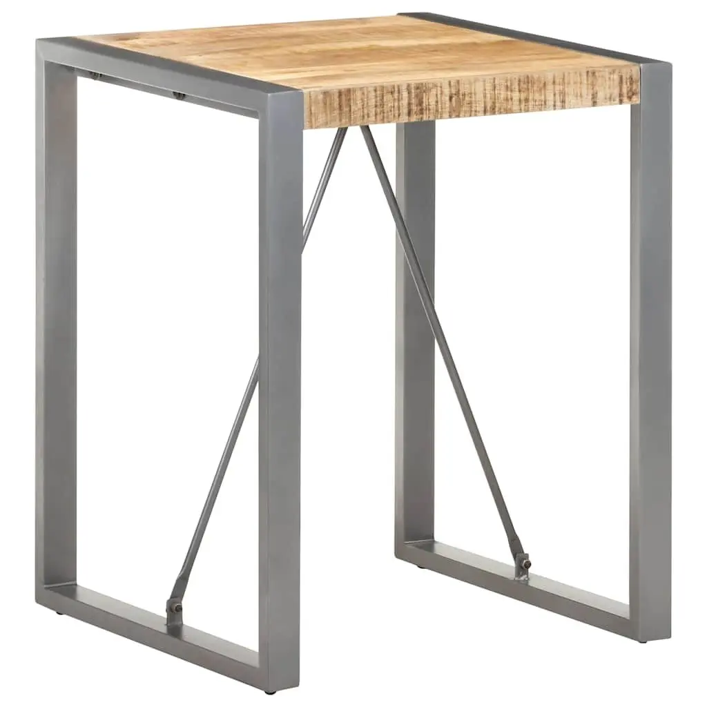Dining Table Solid Rough Mango Wood 60x60x75cm Powder-coated Steel Legs Grey