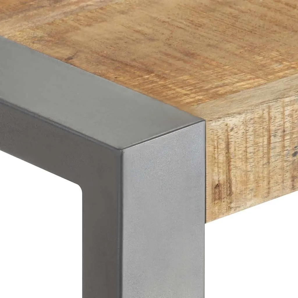 Dining Table Solid Rough Mango Wood 60x60x75cm Powder-coated Steel Legs Grey