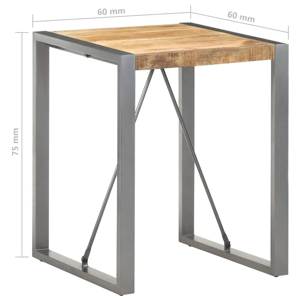 Dining Table Solid Rough Mango Wood 60x60x75cm Powder-coated Steel Legs Grey