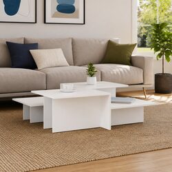 Stylish Coffee Table Set - 2 Piece White Engineered Wood