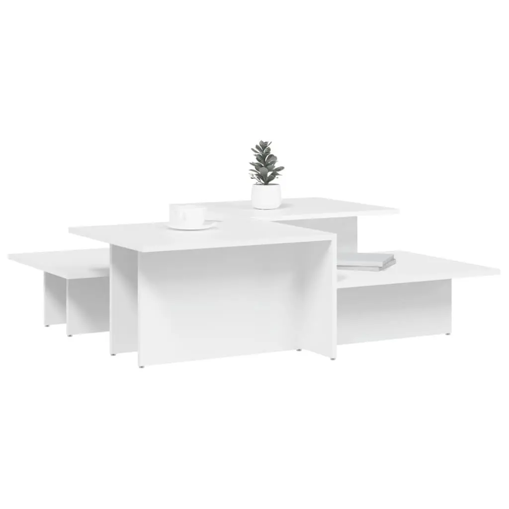 Coffee Table Set 2 Pieces White Engineered Wood Living Room Accent Furniture