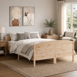Solid Wood Pine Bed Frame 135x190 cm with Headboard