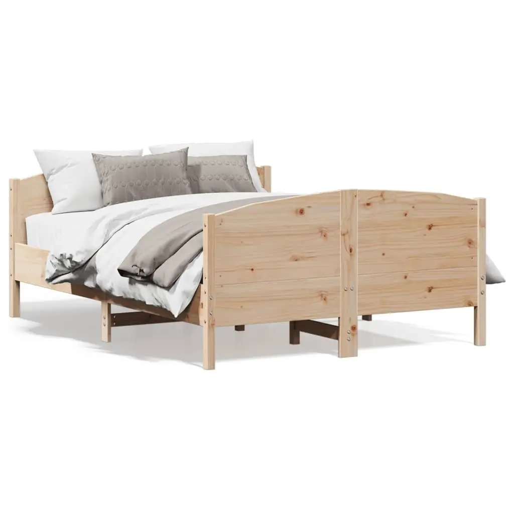 Solid Wood Pine Bed Frame 135x190 cm with Headboard