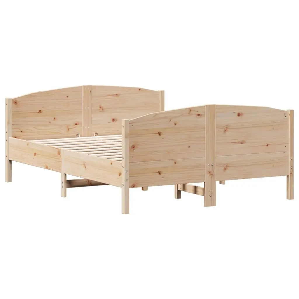 Solid Wood Pine Bed Frame 135x190 cm with Headboard