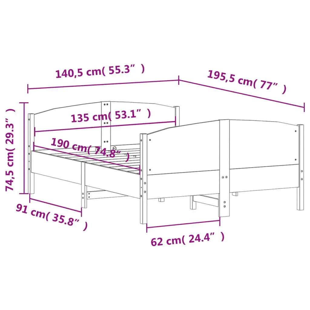 Solid Wood Pine Bed Frame 135x190 cm with Headboard