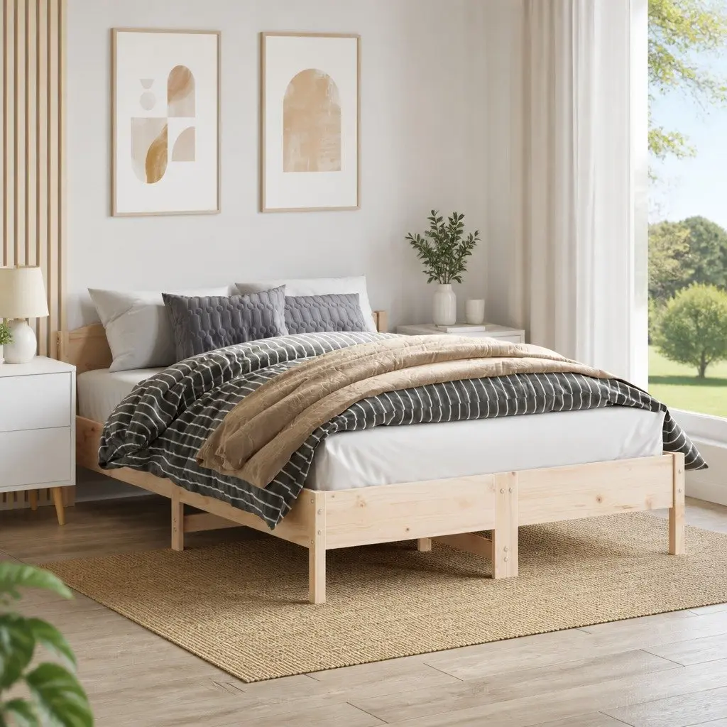Solid Wood Pine Bed Frame 150x200 cm with Slatted Base