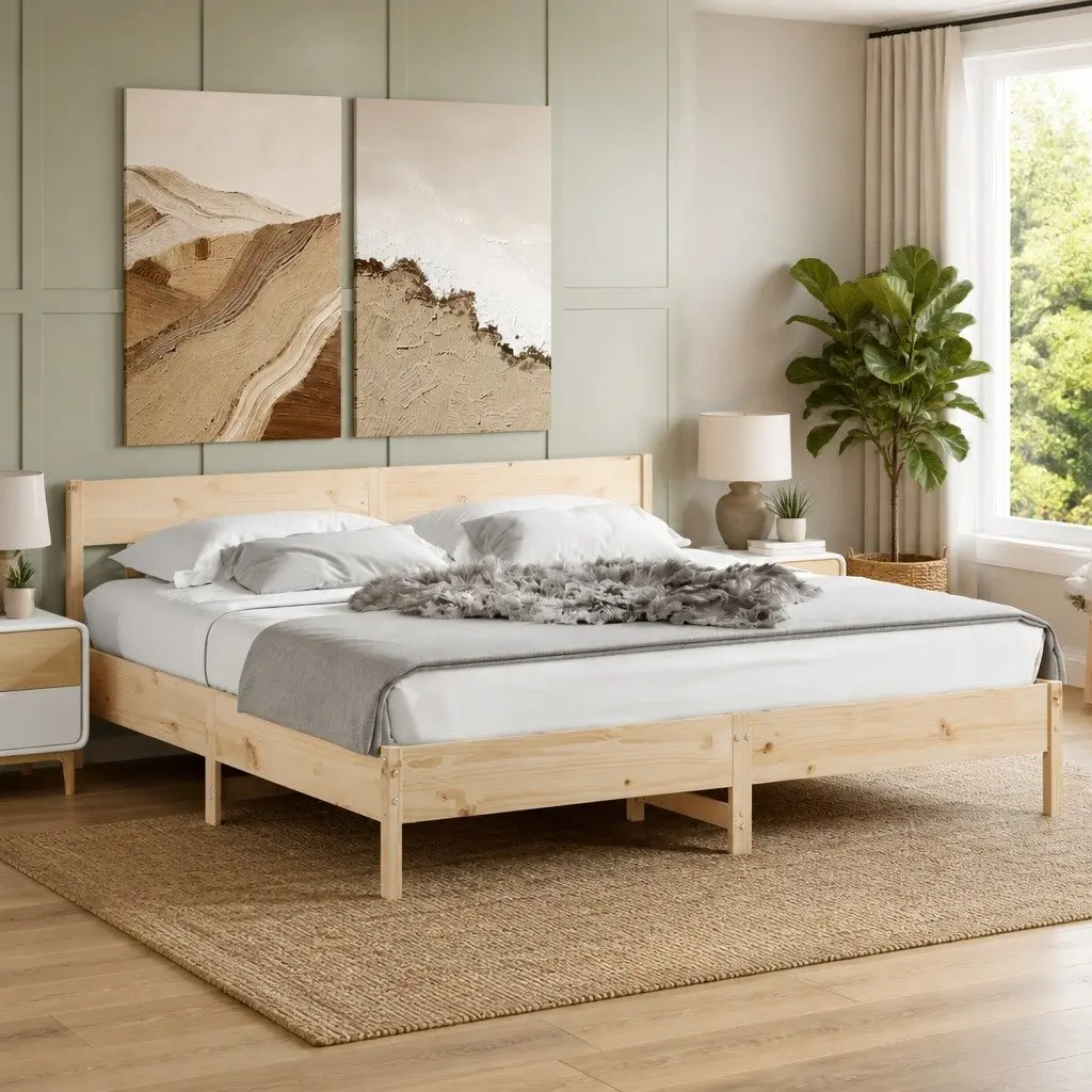 Solid Pine Wood King Bed Frame 183x203 cm Brown