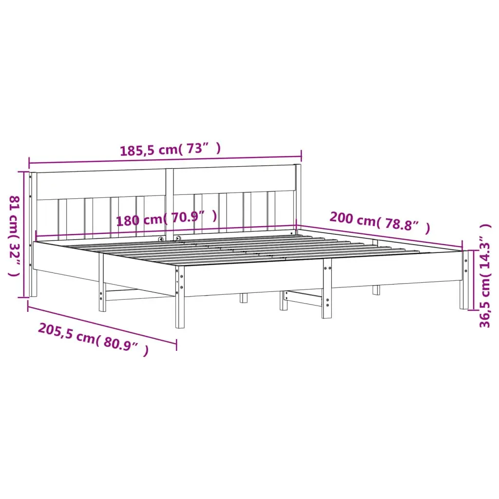 Solid Pine Wood King Bed Frame 183x203 cm Brown