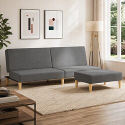 Adjustable Grey Velvet Sofa Bed with Pillows and Footstool