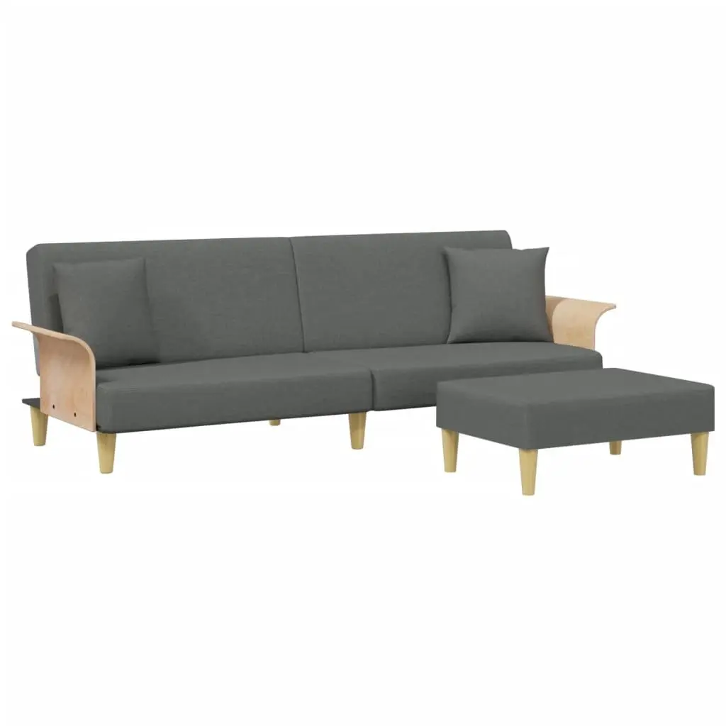 Adjustable Grey Velvet Sofa Bed with Pillows and Footstool