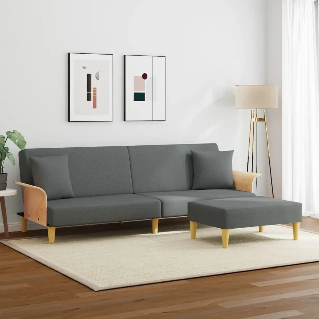 Adjustable Grey Velvet Sofa Bed with Pillows and Footstool