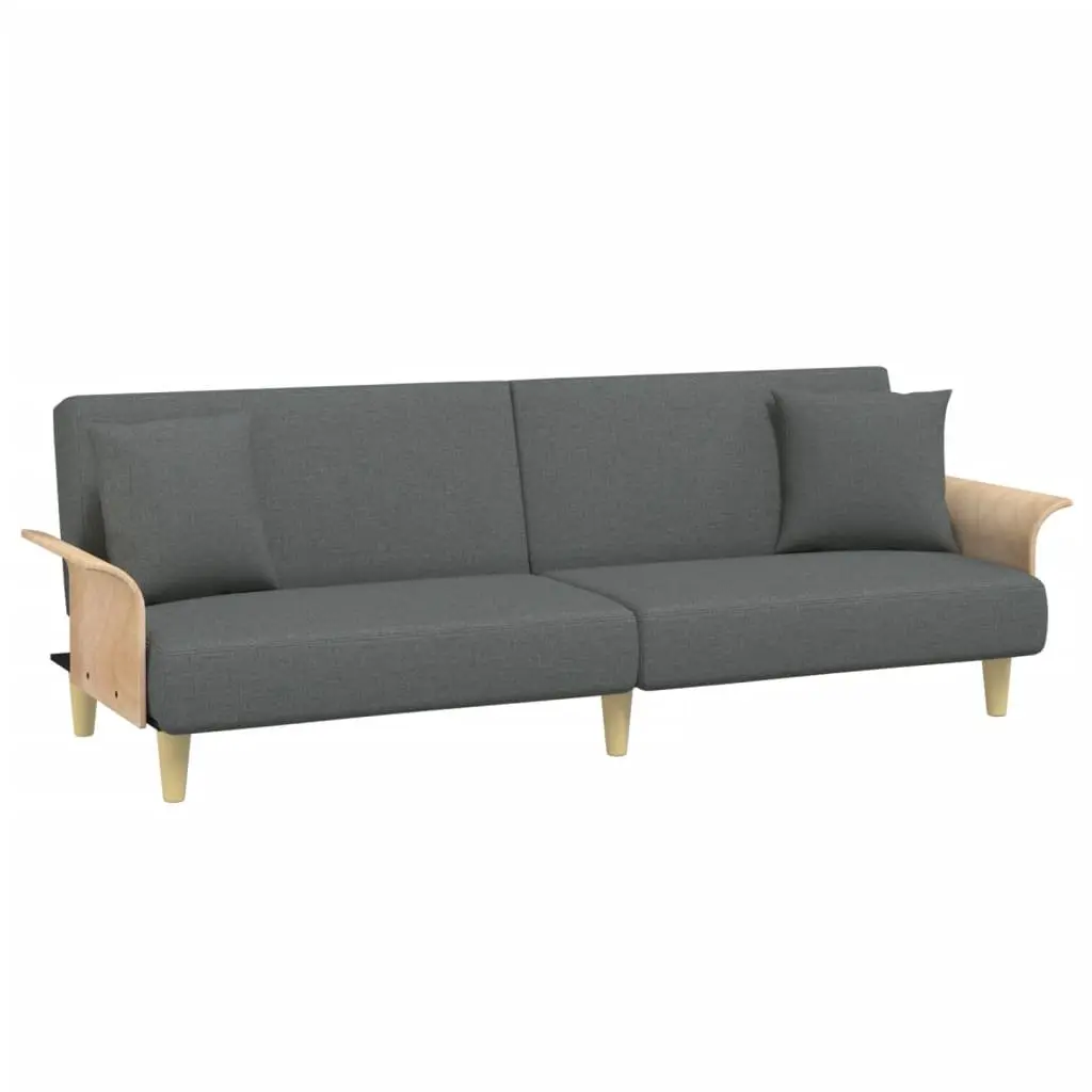 Adjustable Grey Velvet Sofa Bed with Pillows and Footstool