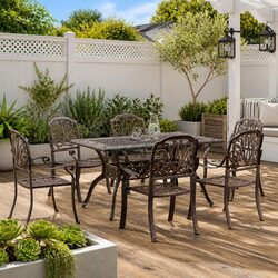 7-Piece Bronze Cast Garden Dining Set for Outdoor Use