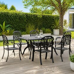 Stylish 7 Piece Black Cast Aluminium Garden Dining Set