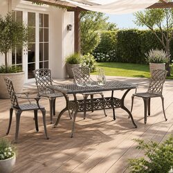Sturdy 5 Piece Garden Dining Set with Brown Cast Frame