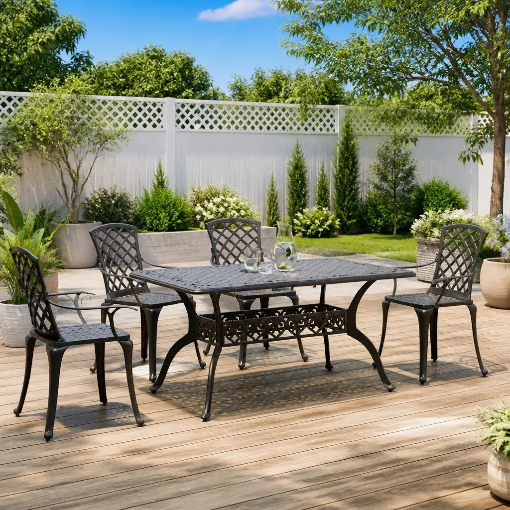 5 Piece Black Cast Aluminium Garden Dining Set