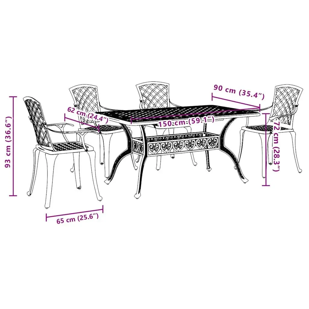 5 Piece Black Cast Aluminium Garden Dining Set