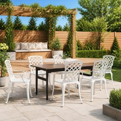 Set of 6 White Patio Dining Armchairs in Cast Aluminium